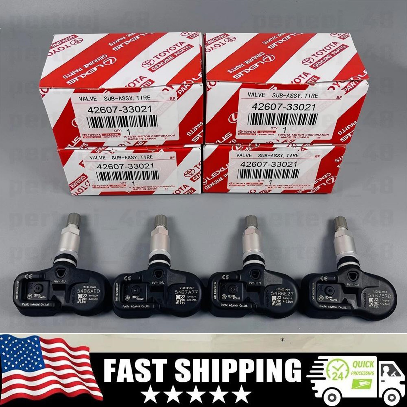 4PCS Genuine Tire Pressure Sensor TPMS 42607-33021 PMV-107J For Toyota Lexus