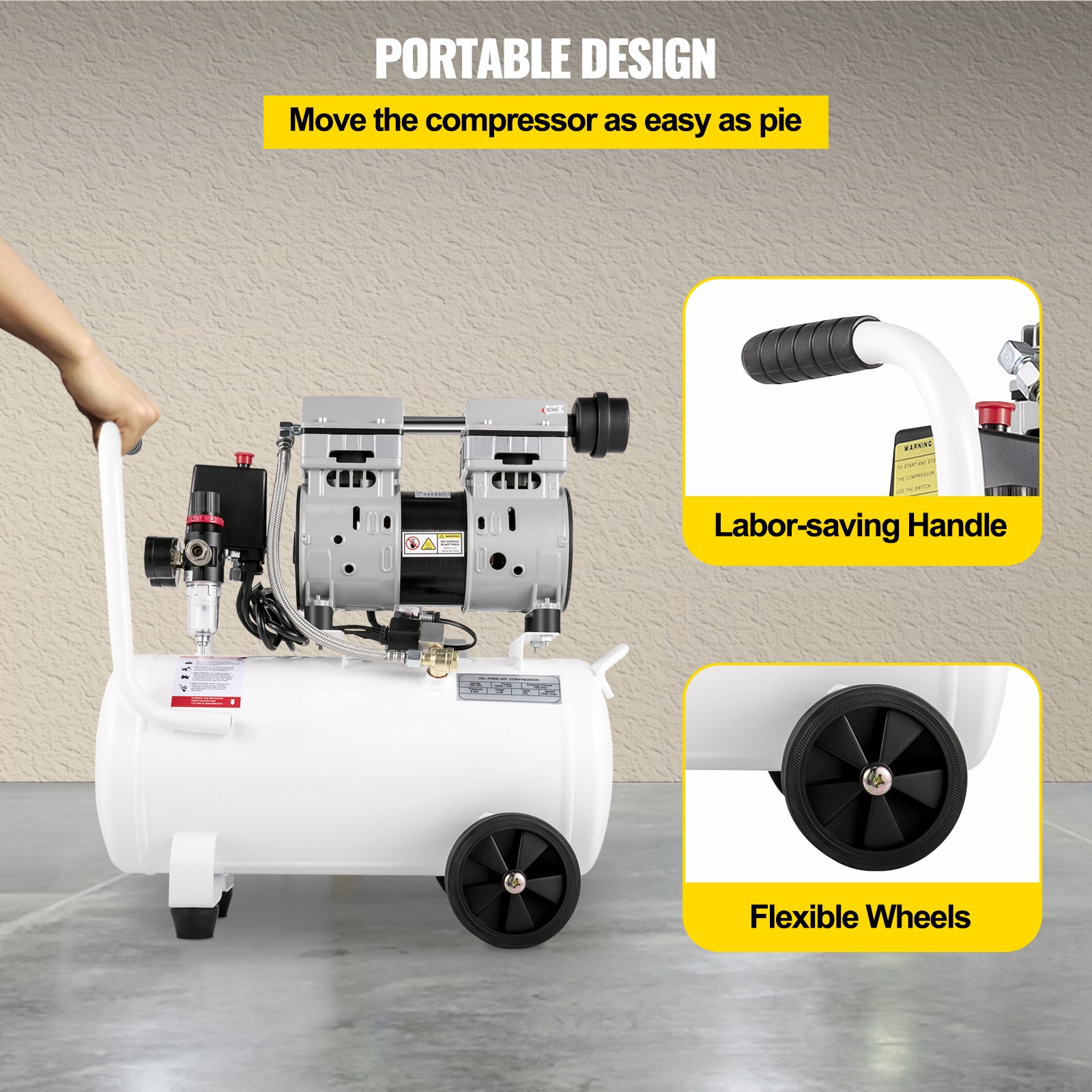 Uimoso Ultra Quiet Air Compressor 6.6 Gallon Oil Free Air Compressor 1hp 115PSI