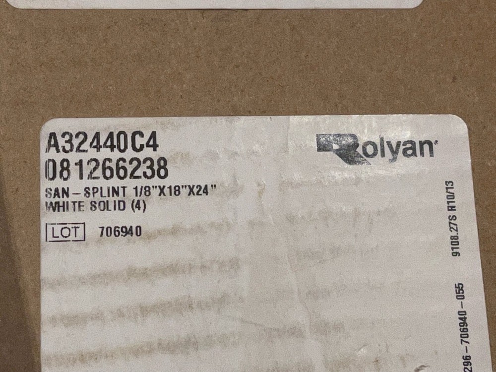 Single sheet Rolyan Splinting Material Sheet solid white 1/8”x18”x24” San-splint