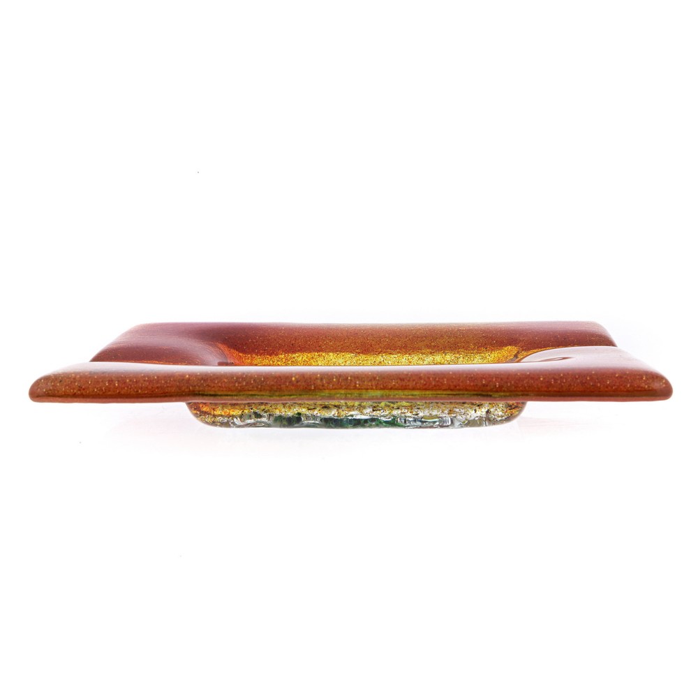 Fused Glass Handmade Rectangular Ashtray, Decorative Smoking Accessory, Orange