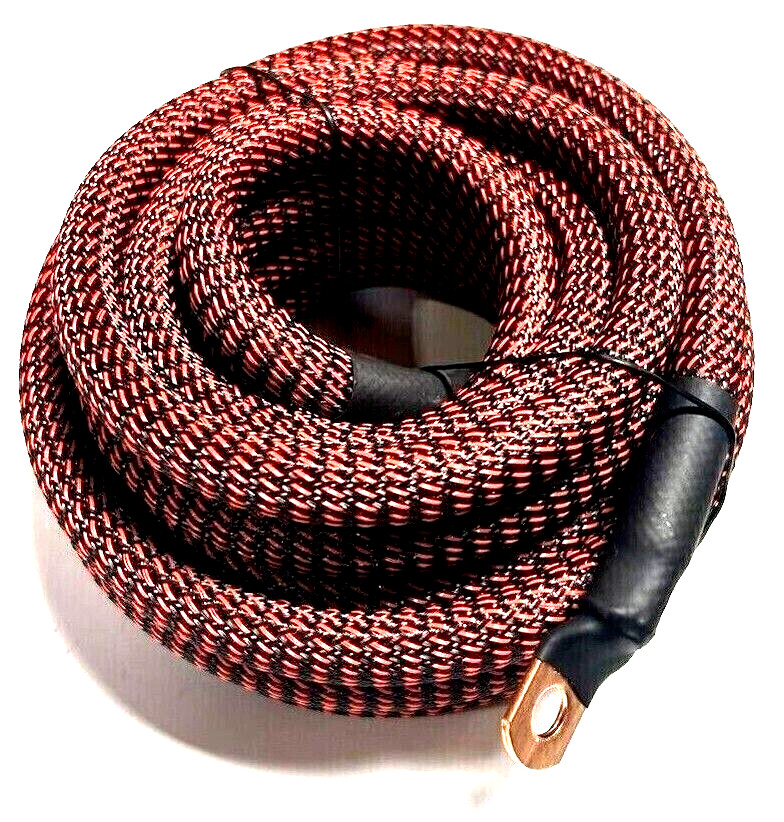 0 Gauge Black/Red Snakeskin Power Gr 100% OFC Copper Cable 1/0 AWG W/TERMINALS