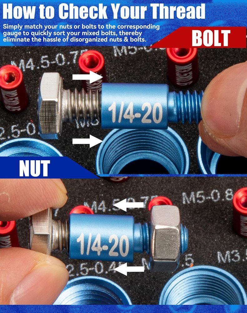 66 Nut and Bolt Thread Checker with Storage Box, Thread Checker Measuring Tool(3