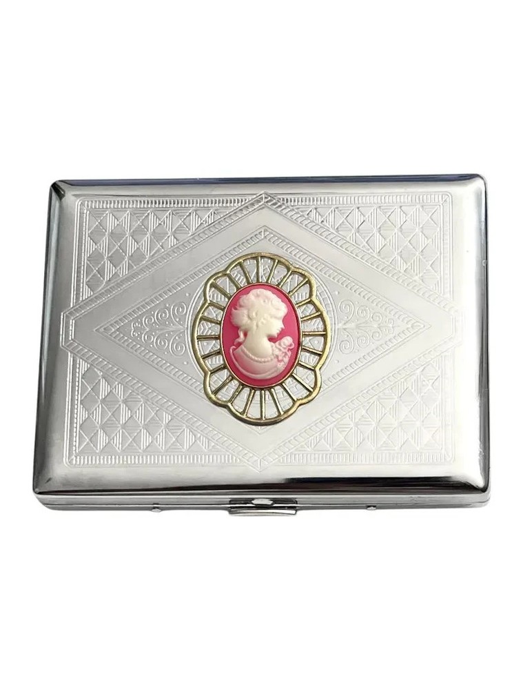 STAINLESS STEEL CAMEO CIGARETTE CASE /