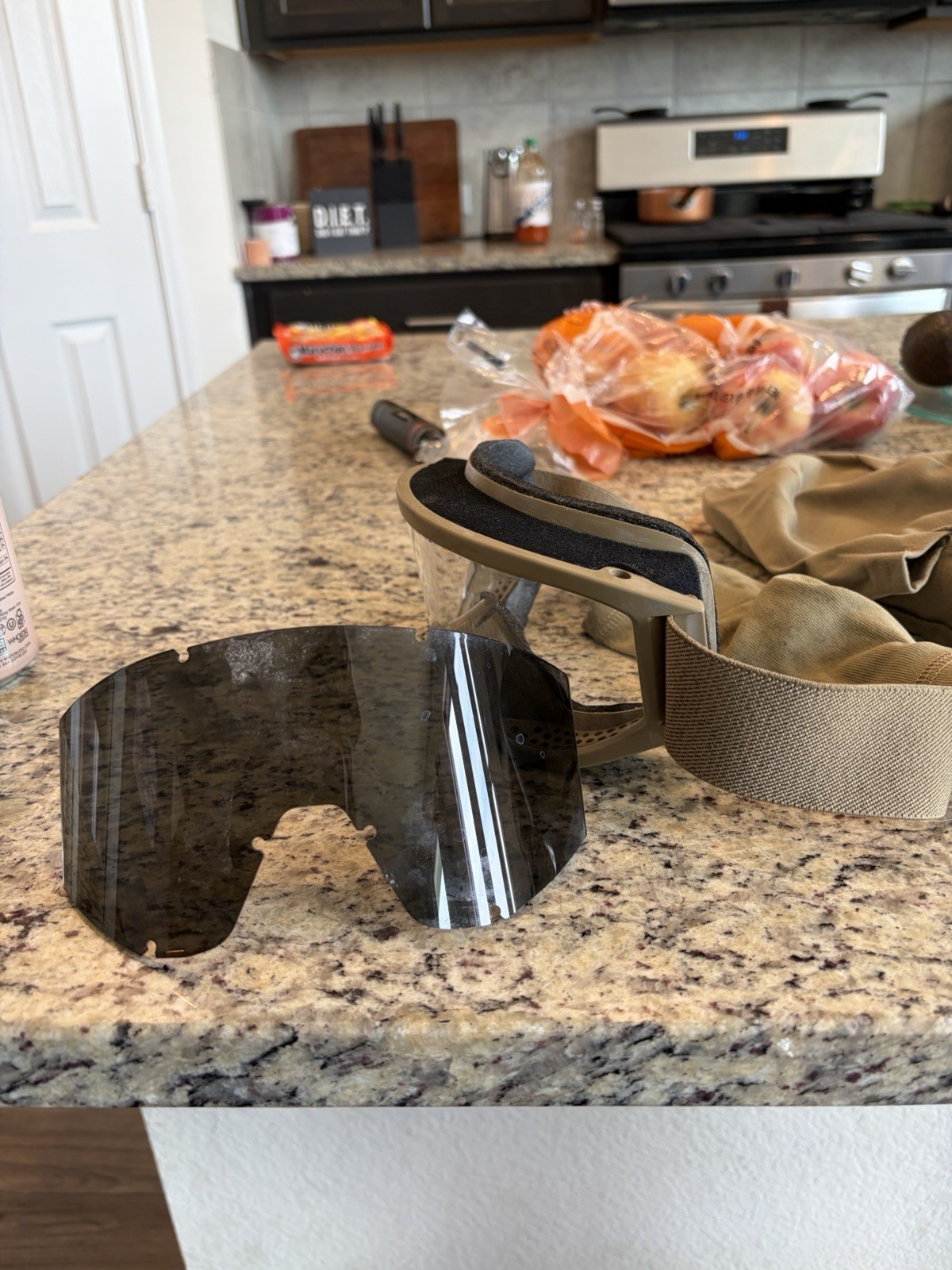 ESS Military Tactical Goggles Interchangeable Clear & Dark Lenses Tan Pouch