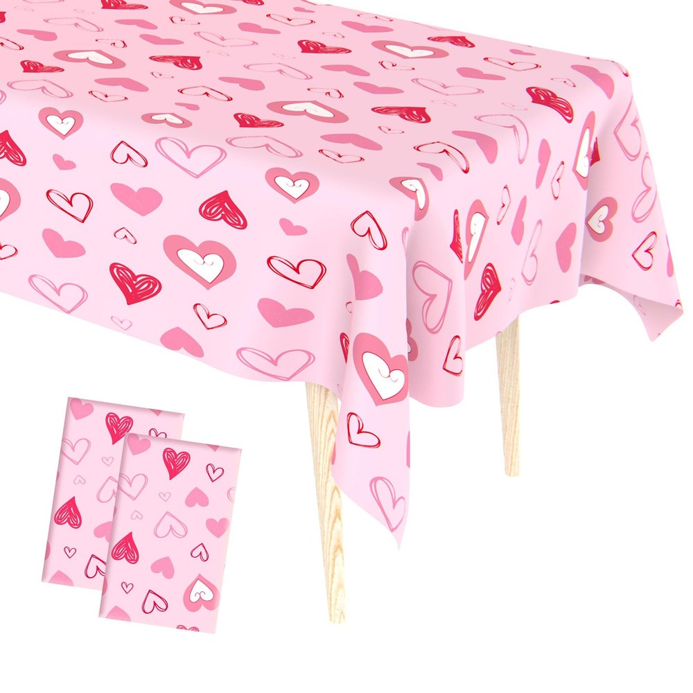 najdeiuyt Valentines Tablecloth, 2 PCS Disposable Plastic 2 Pack, Valentine