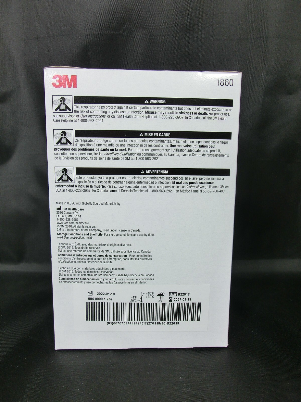 3M™ 1860 N95 Adult Face Mask Particulate Respirator - QTY 120