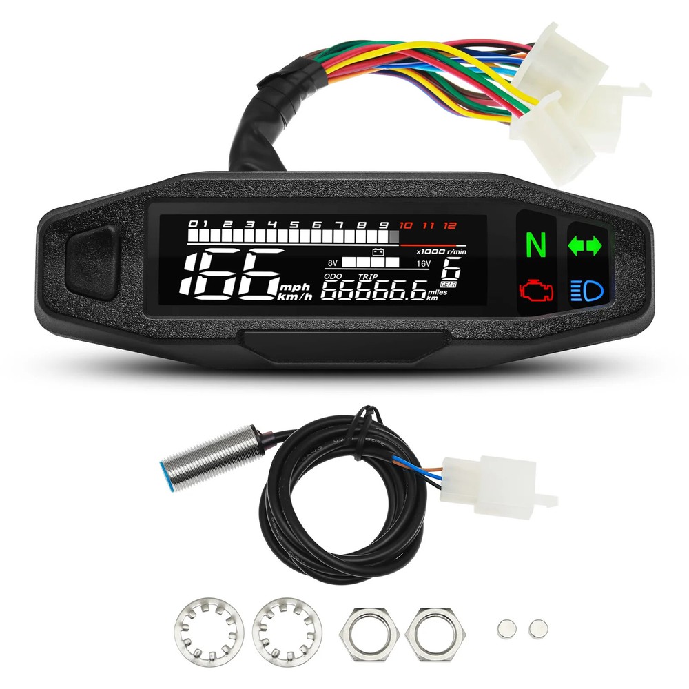 Motorcycle Speedometer LED Digital Dashboard Waterproof Km/h MPH Odometer Meter