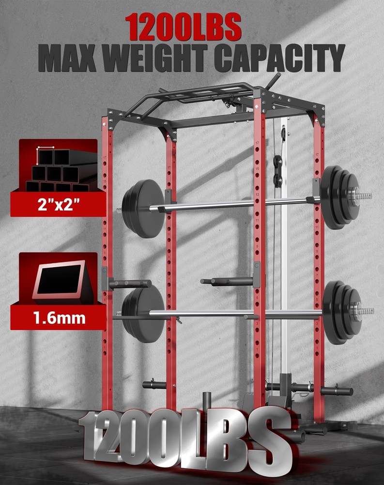 1200lbs Power Cage Multi-Function Squat Rack w/Pulley System Power Rack Training