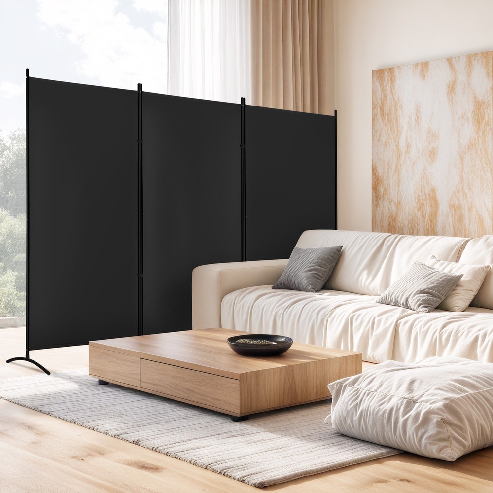3 Panel Rolling Room Divider Folding Wall Divider for Office Restaurant Black