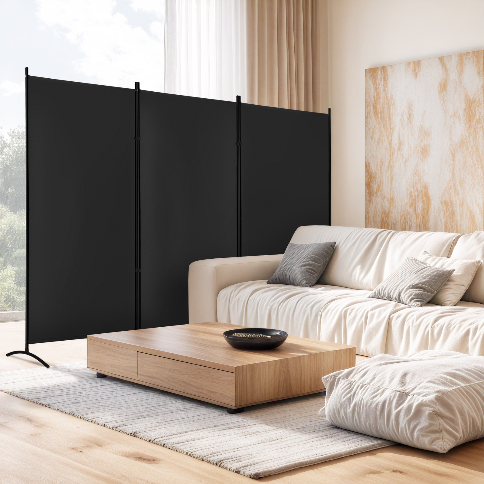 3 Panel Room Divider 6 FT Tall Folding Privacy Screens Partition Separator Black