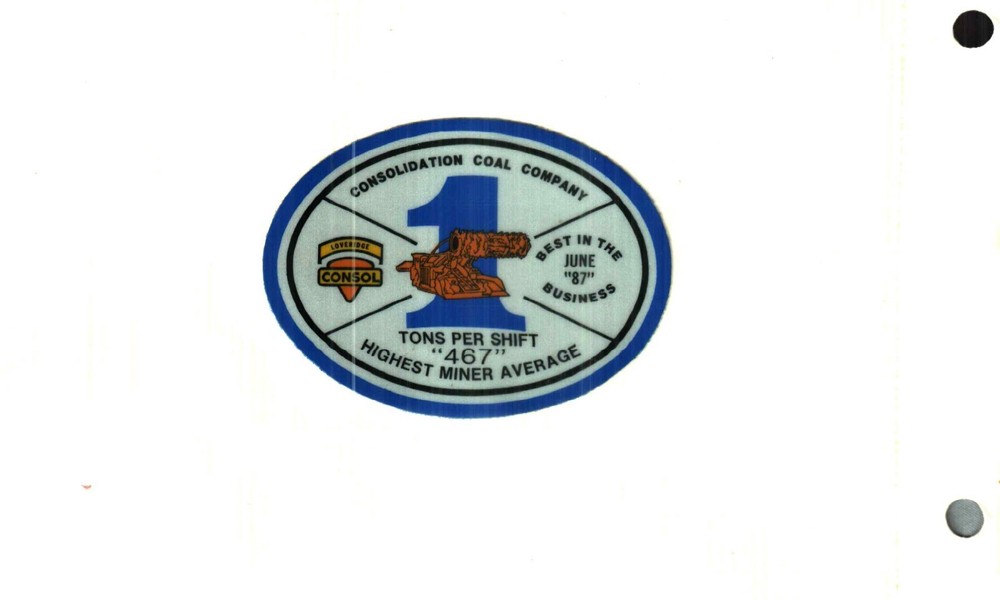 NICE LOVERIDGE  CONSOL COAL CO. COAL MINING STICKER # 973