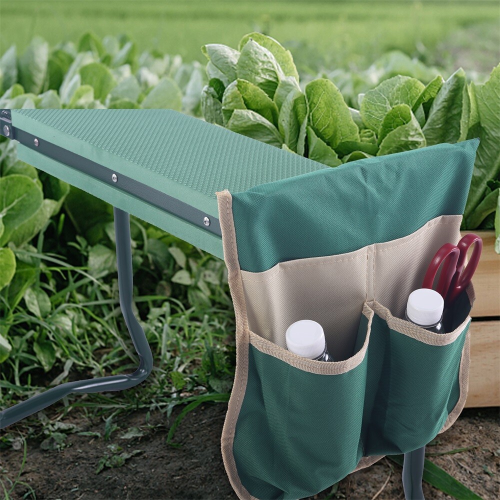Dual Function Folding Garden Kneeler Stool with Tool Bag and Soft Cushion Pad