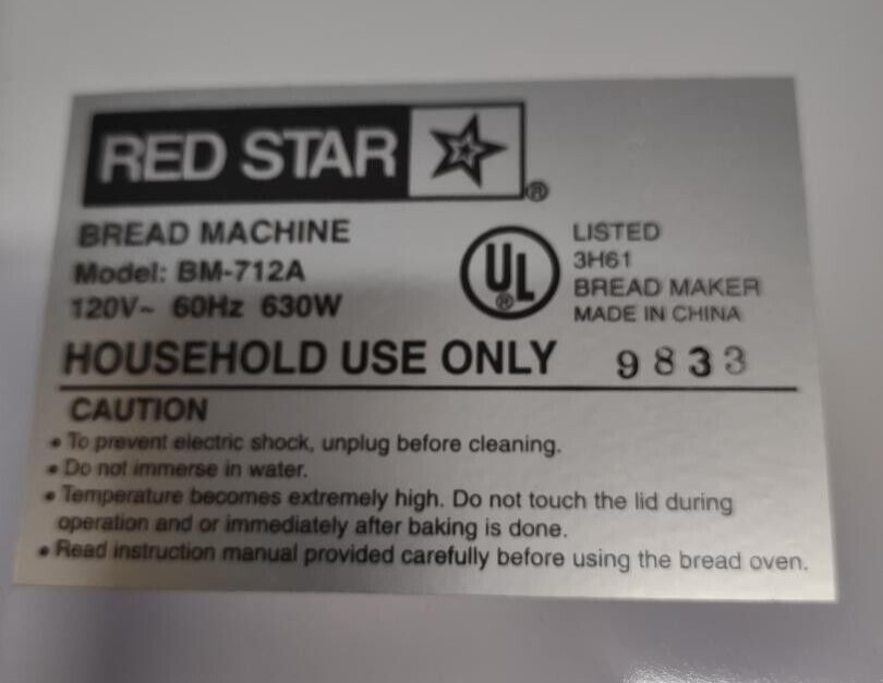 Thermal Fuse Assembly for Red Star Bread Machine Model BM-712A