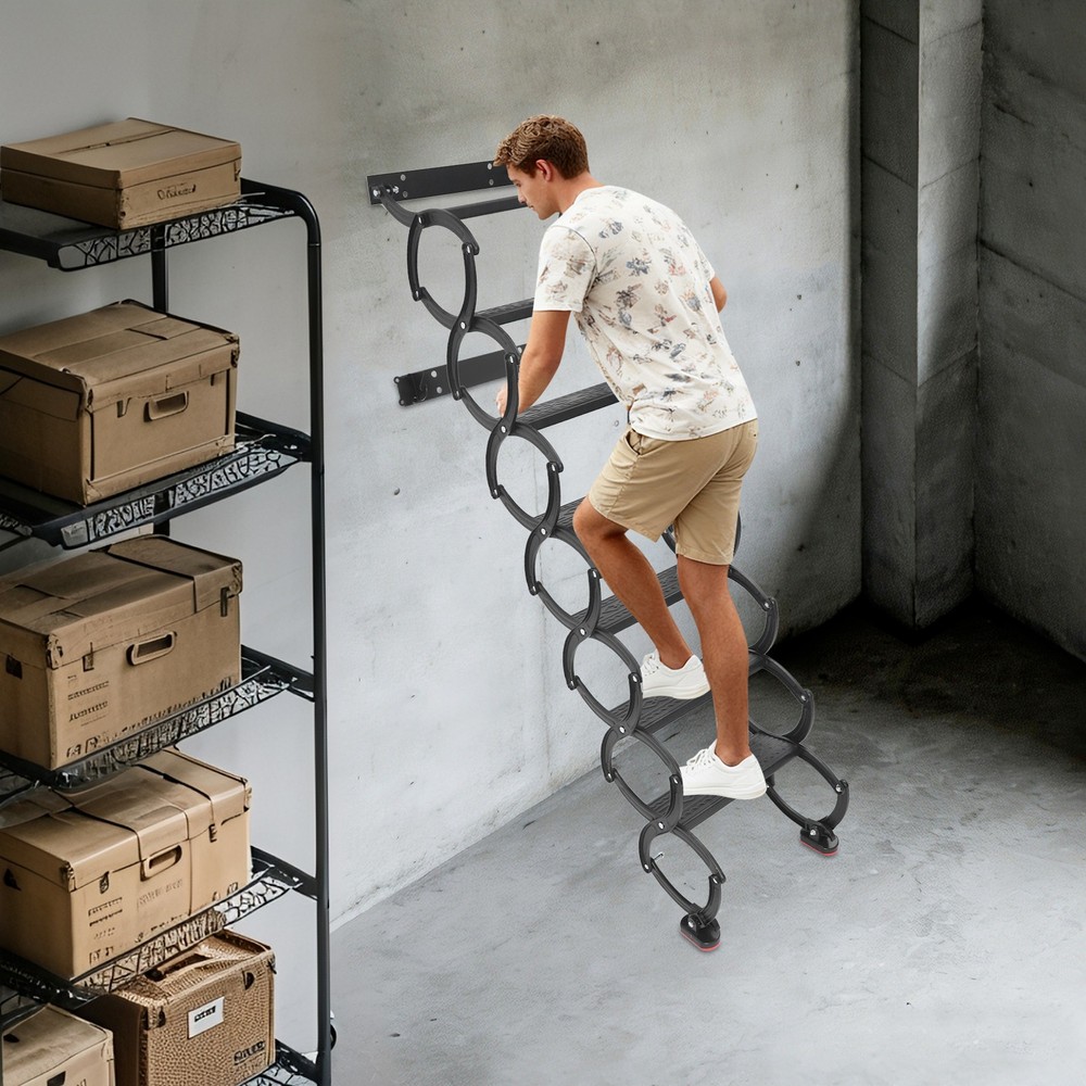 Pull-down Ceiling Folding Stairs 68.89" Max Height Retractable Loft Attic Stairs