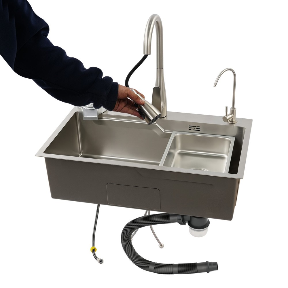 29.53-inch Undermount Workstation Kitchen Sink Single Bowl with Pull-out Faucet