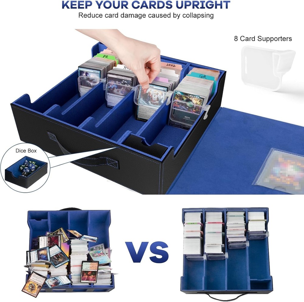 3200+ Trading Card Storage Box with Handle & 4 Display Windows, Black