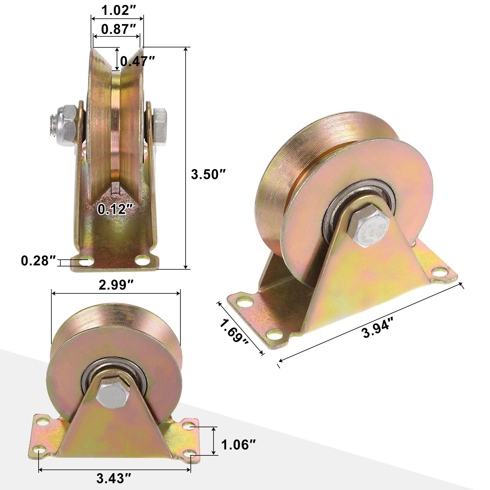 4 Pcs 3" V Groove Rigid Caster Wheel For GARAGE DOOR 1102 lbs Capacity/Wheel