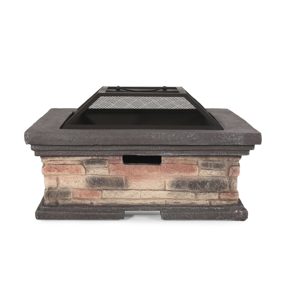 Square Wood-Burning Fire Pit with Protective Shield