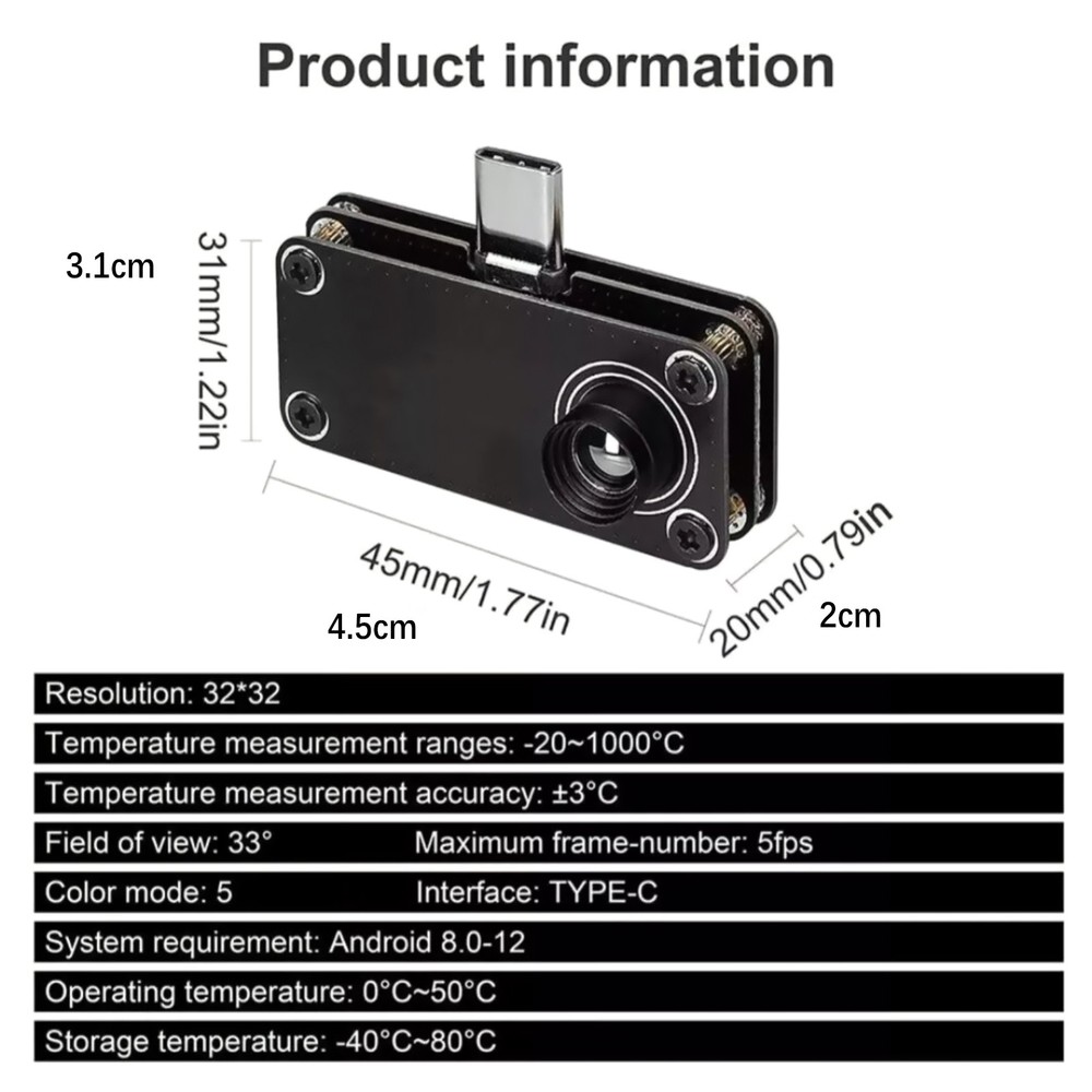 USB TypeC Thermal Imaging Camera IR Imager For Android -20℃~1000℃ Measuring