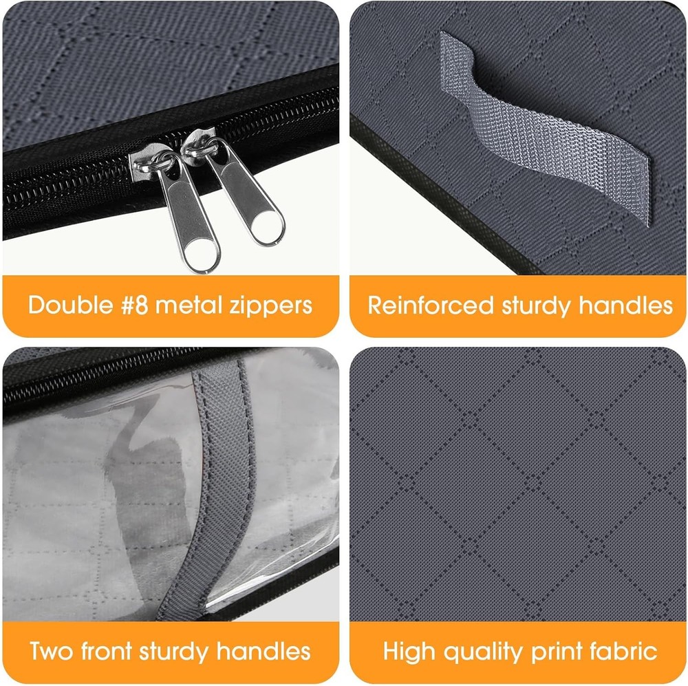 StorageRight Under-Bed Storage Bins (3-Piece Set) — 40L Foldable Fabric (Gray)