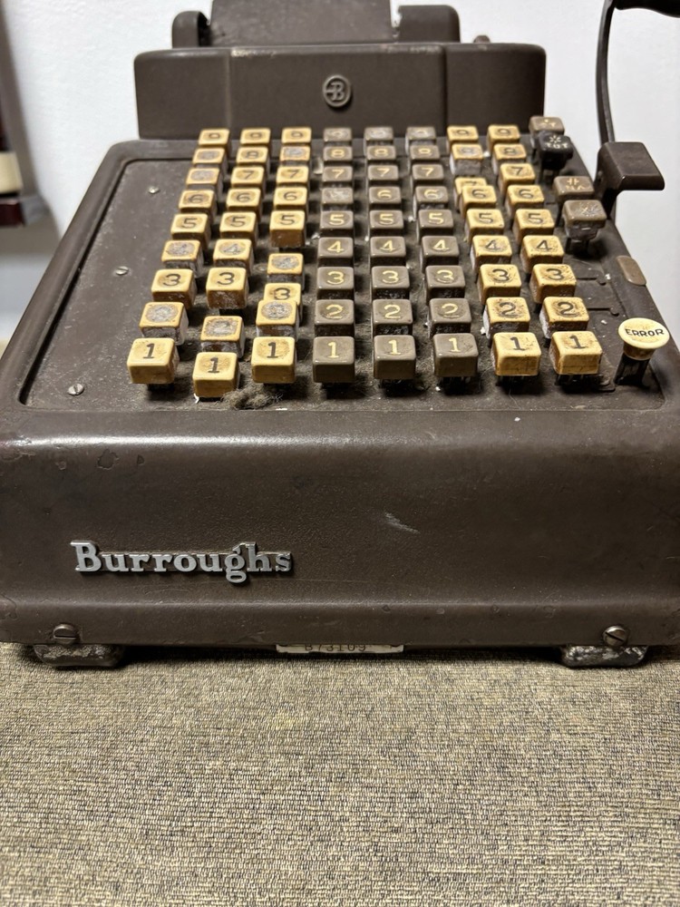 Burroughs Antique Mechanical Adding Machine with Manual Crank. See Details