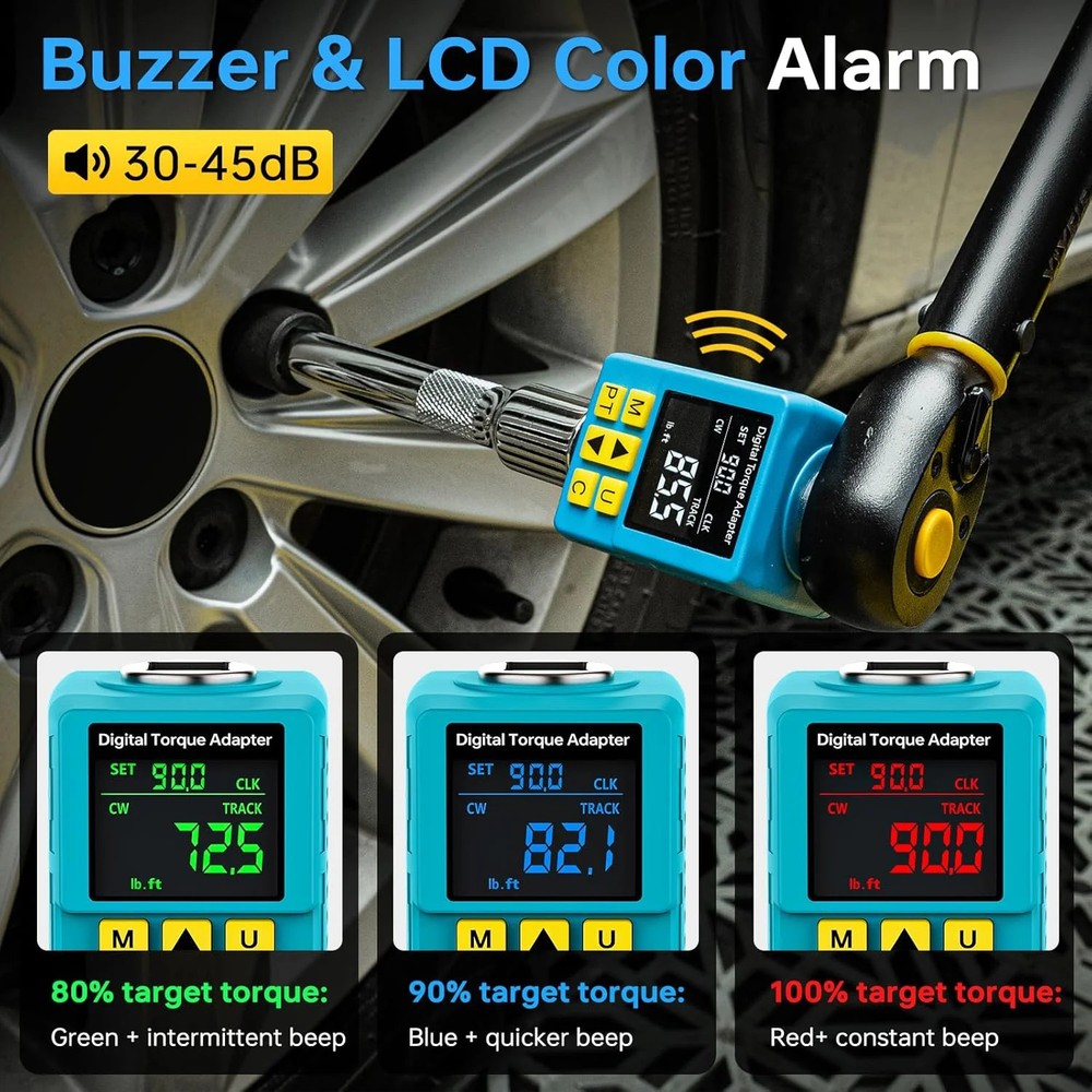 Upgrade 1/2" Digital Torque Adapter, (±1% Accuracy, 5-100Ft-lb), Precision Digit