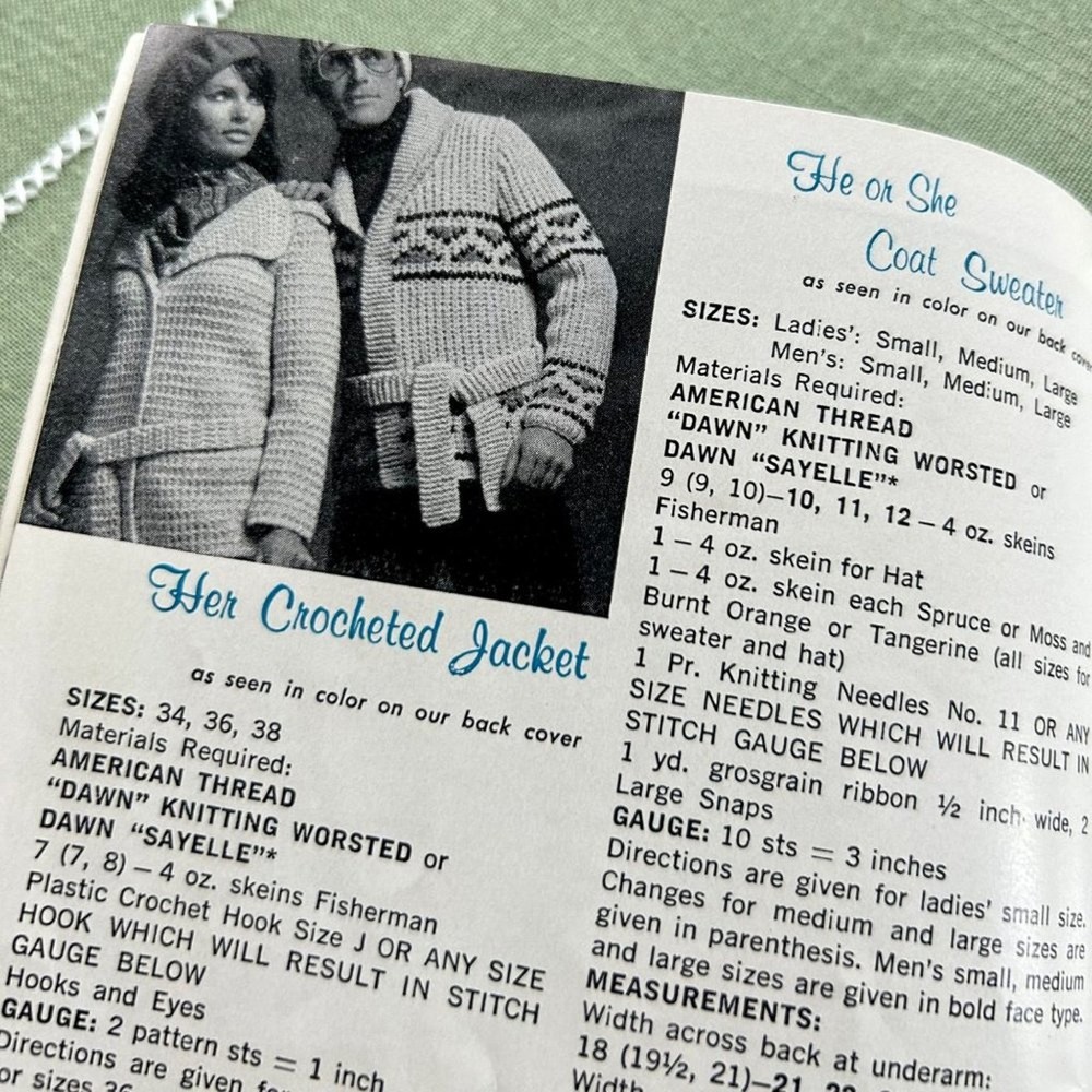 Vintage American Thread He and She Sweaters, Knitting Pattern Book