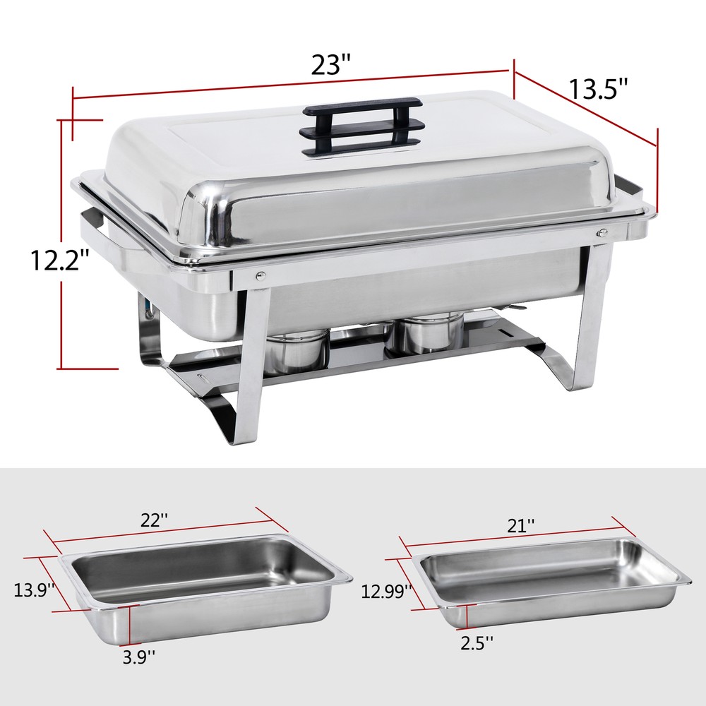 Chafing Dish Buffet Set 4 Pack 8 QT Stainless Steel Foldable Rectangular Chafer