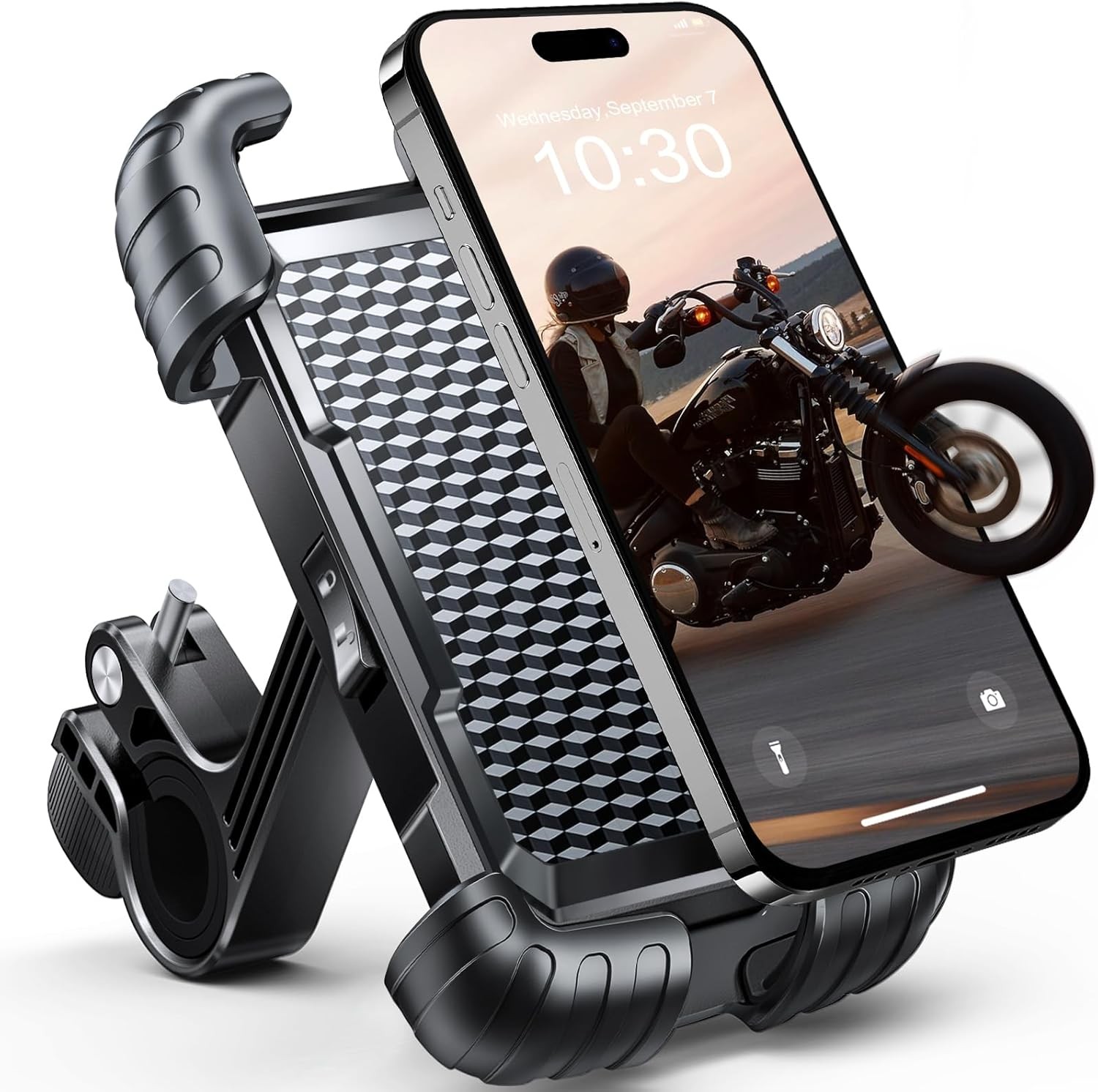 Motorcycle Phone Mount Auto Lock 100mph Military Anti-Shake Bike Phone Holder