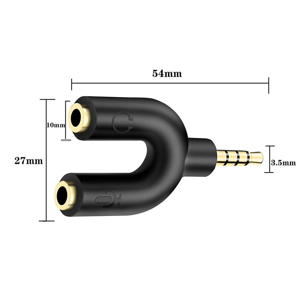 Sairps Headphone mic Splitter Mini U Shape Stereo trrs Black
