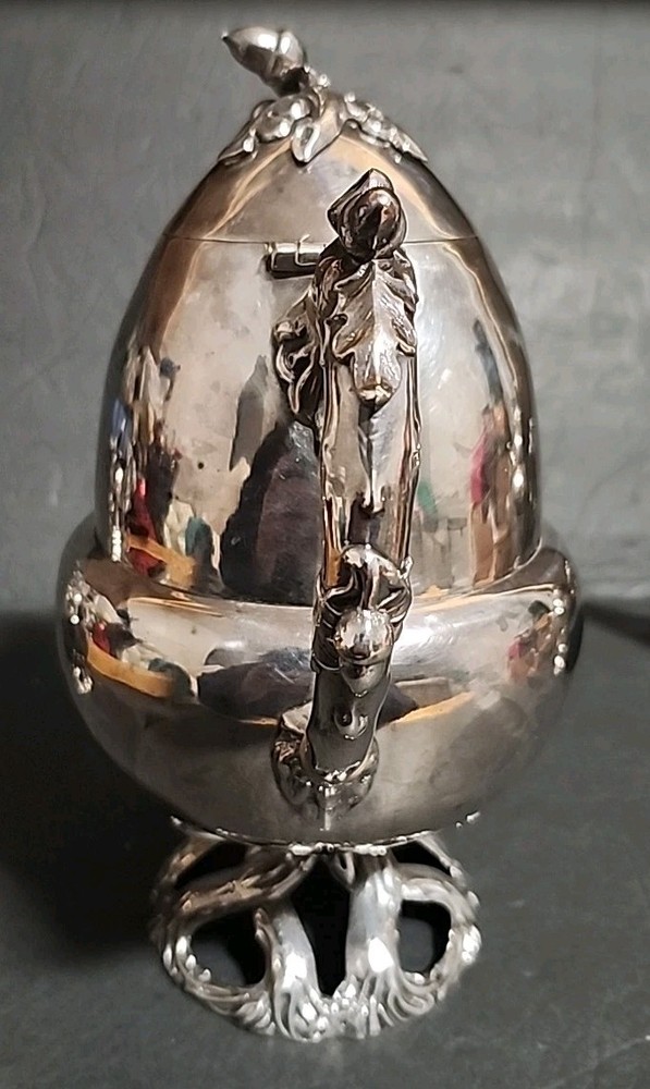 Antique Silver Plated Acorn Shaped Coffee Pot 3pc Set Acorns Tree Trunk Base