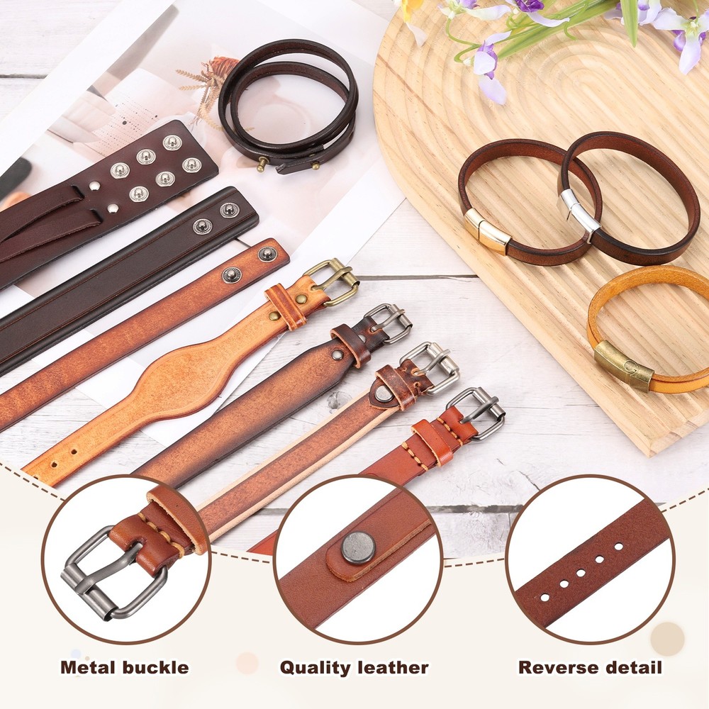 Plain Leather Bracelets Buckle Bangle,Light Brown Rivets Bracelets