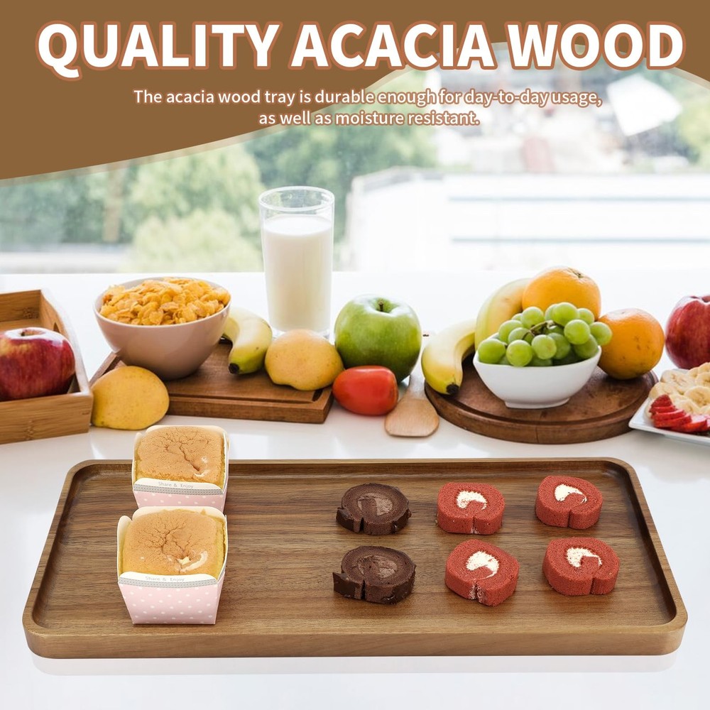 1 pcs 15.7"X7"Large Solid Acacia Wood Serving Tray Rectangular Wooden Platter
