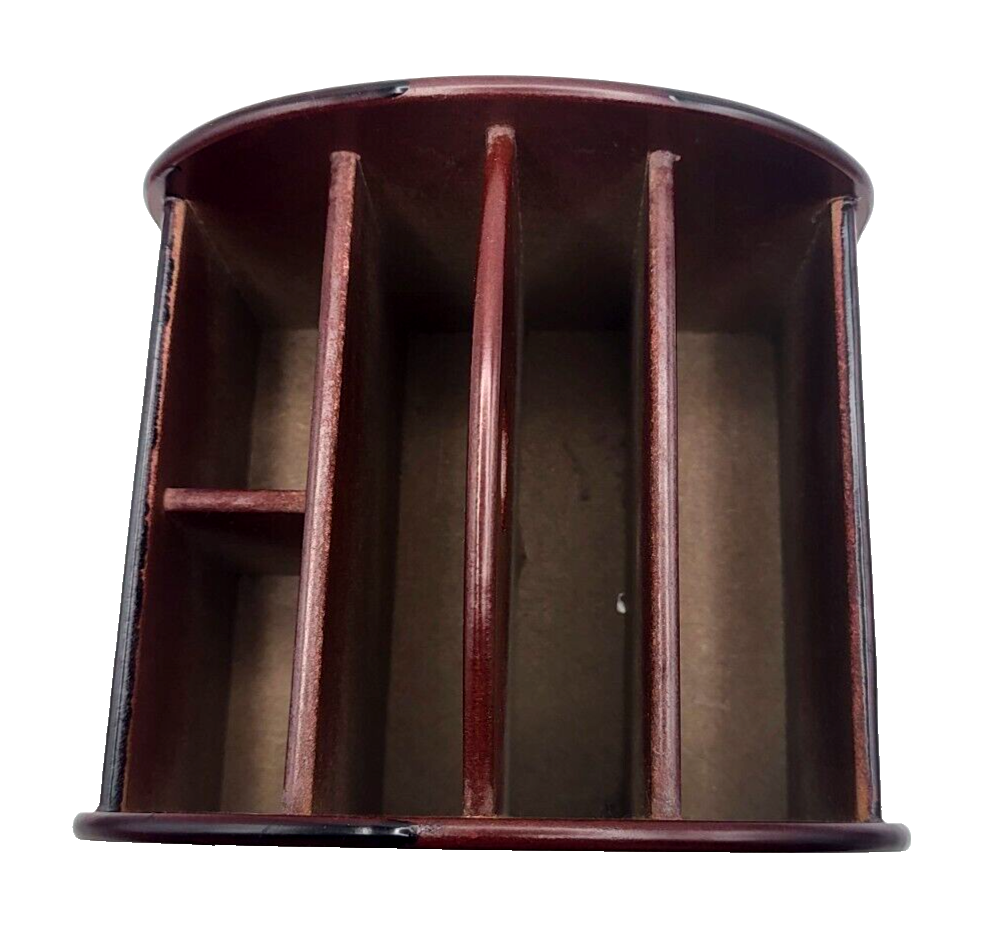 Revolving Wood Remote Control Caddy Organizer Storage Holder 5 Compartments