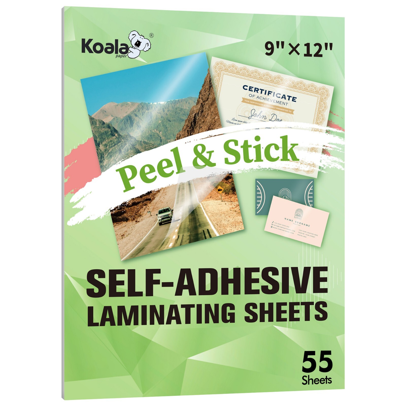 55 PK Koala Permanent Self-Adhesive Laminating Sheets 9 x 12 Clear Overlay Film