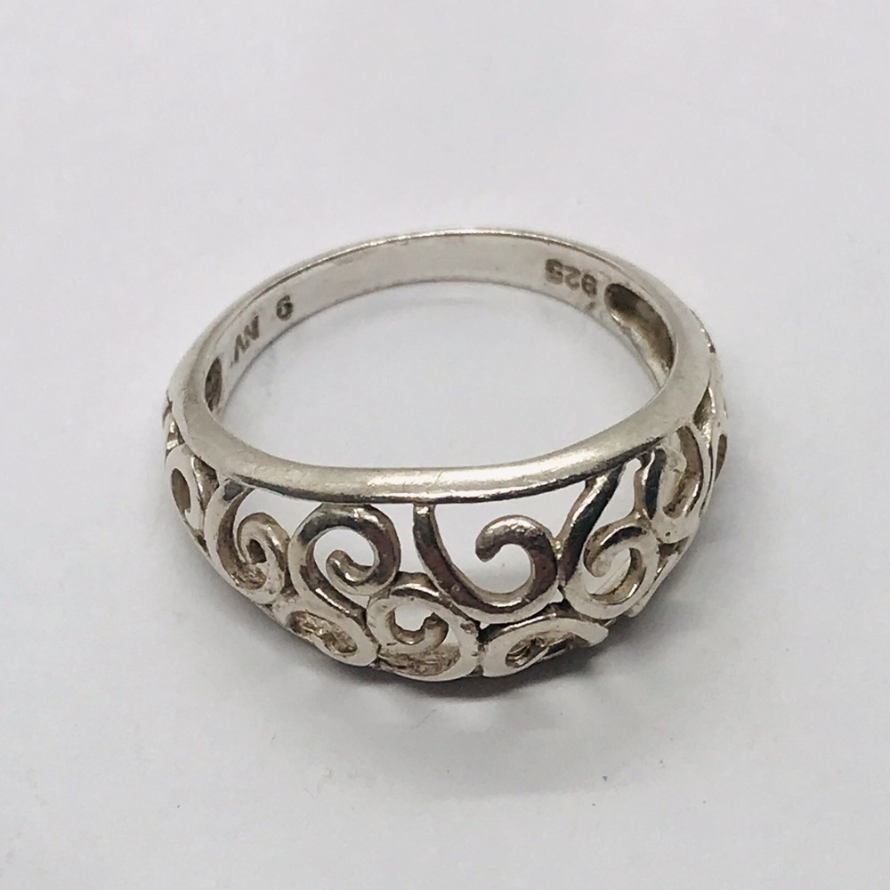SIZE 9 3.1g STERLING SILVER RING OPEN WORK SCROLLING LEAVES MARKED FINE