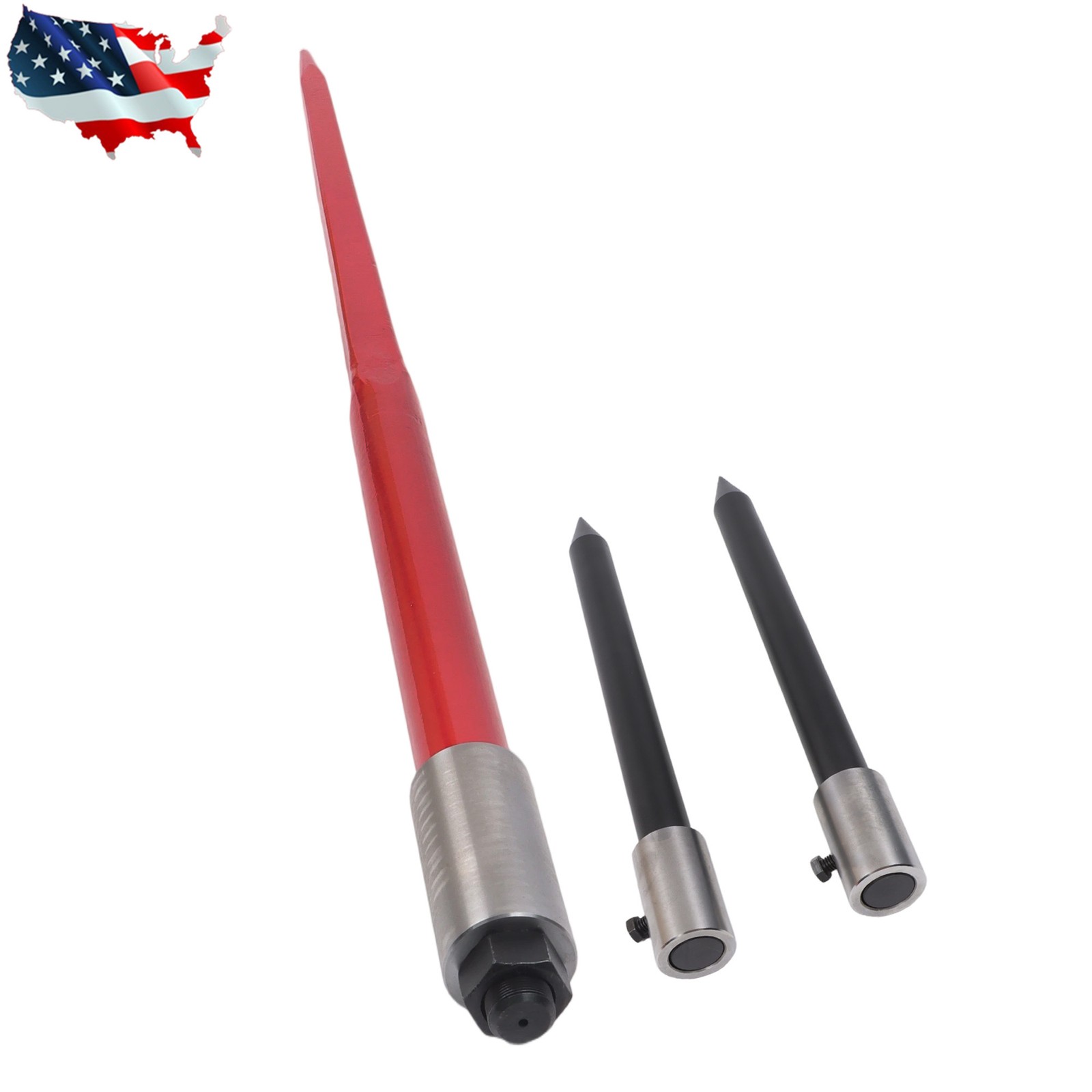 Hay Spear 49" Bale Spear 3000 lbs Bale Spike Quick Attach W/ 2 Stabilizer Spears