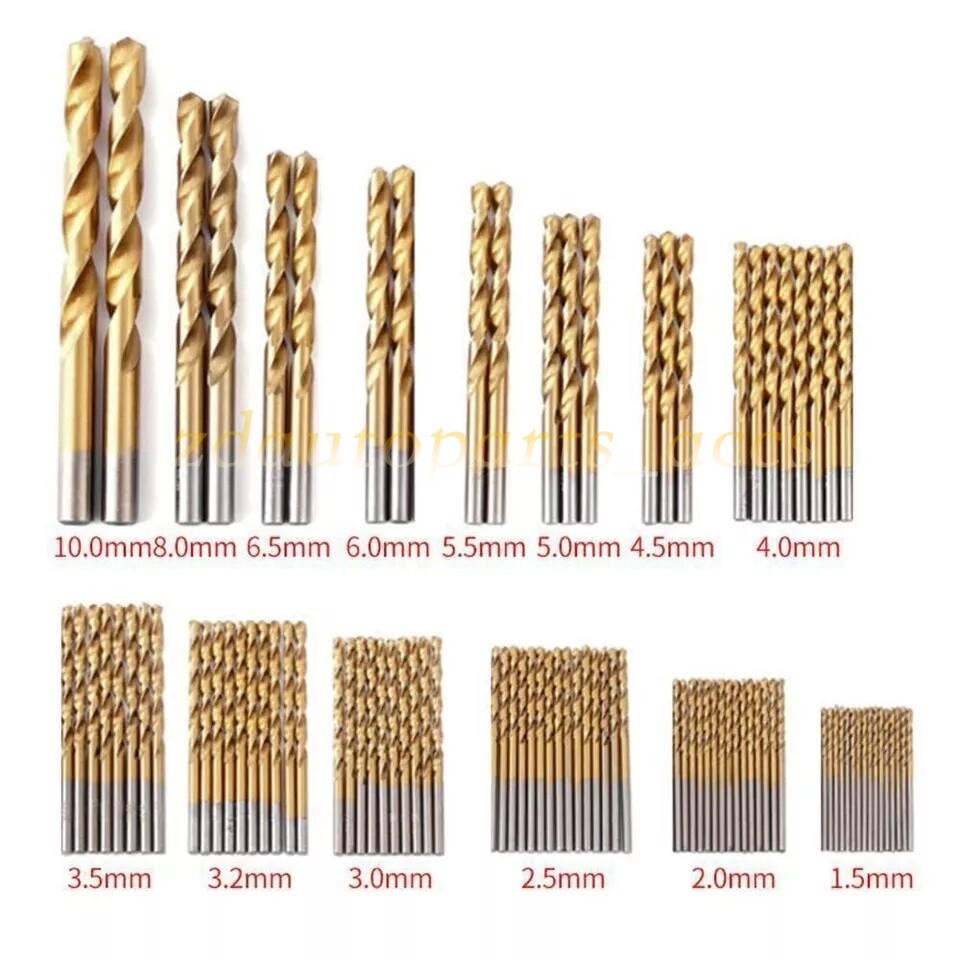 99PCS Drill Bit Set 1/16"-3/8" HSS Titanium Multi Drill Bits Twist Metal Tools