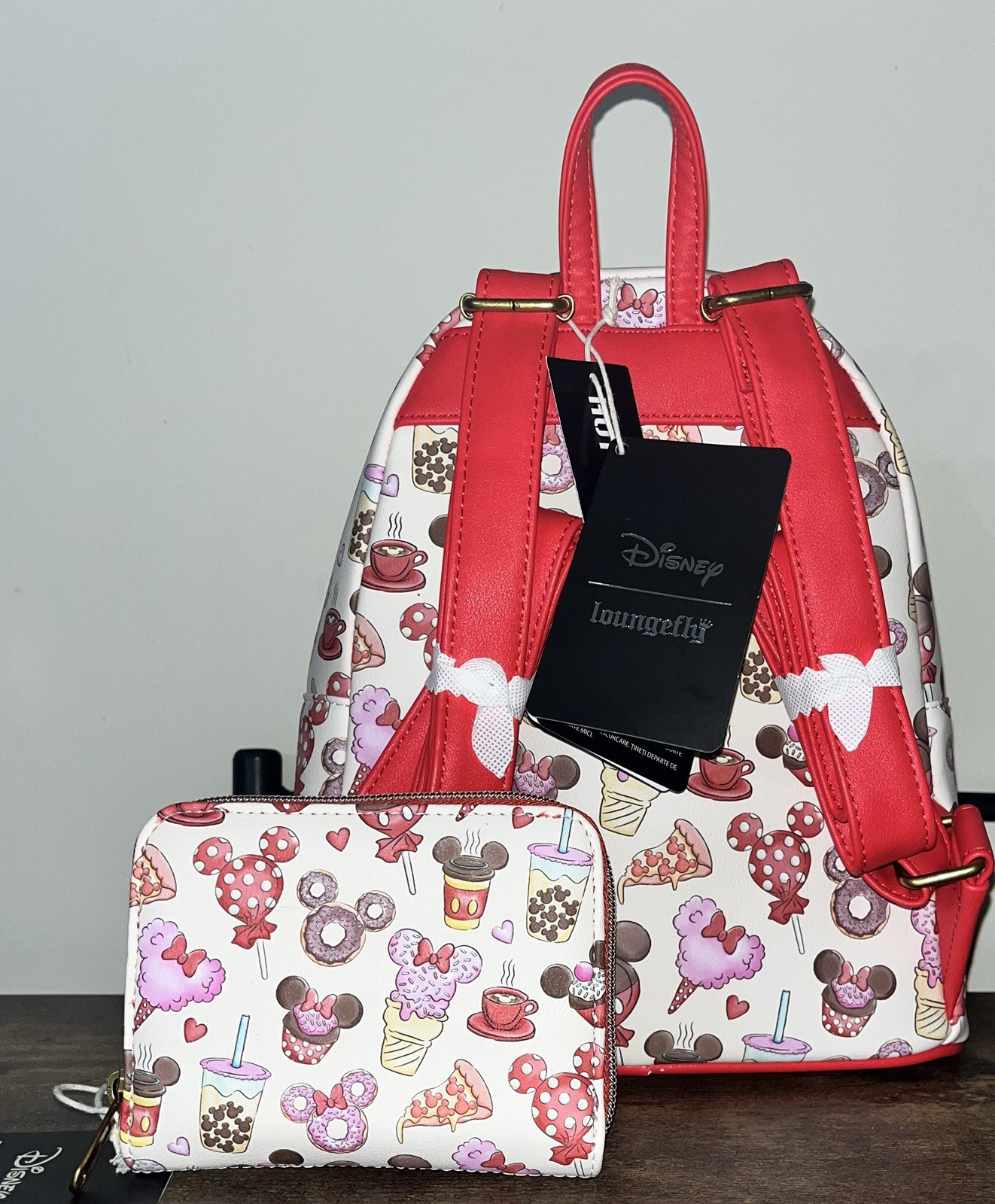 NWT Loungefly Mickey & Minnie Mouse Treats Backpack and Mini Zipper Wallet Set