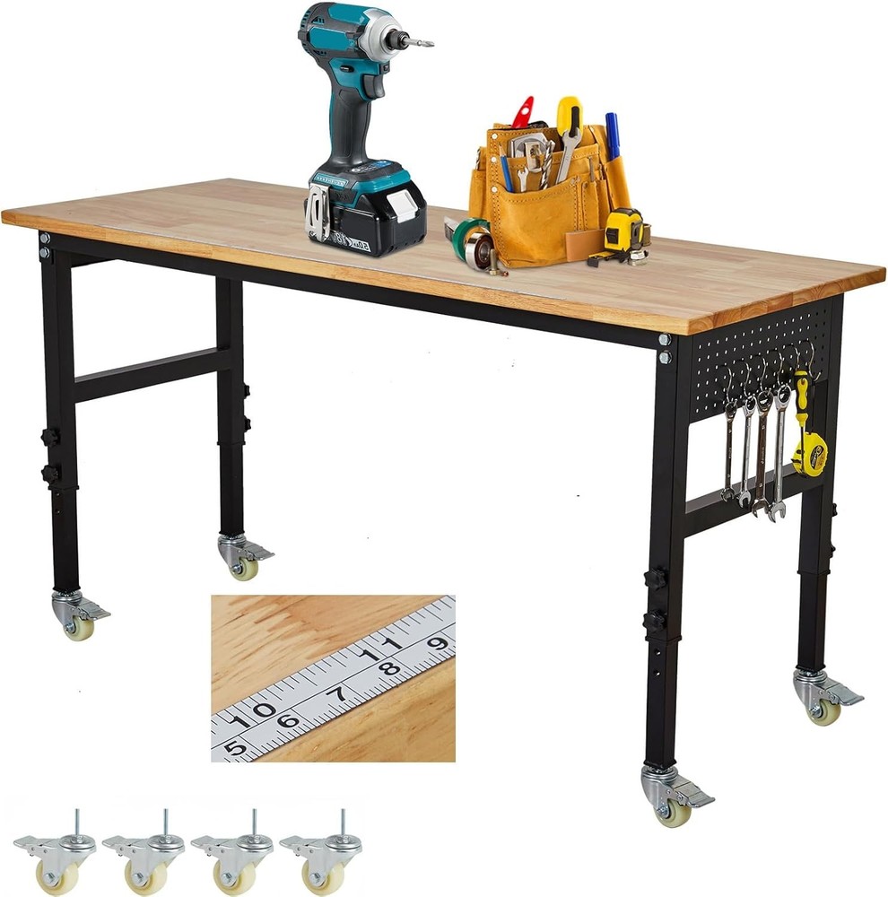 48" Adjustable Workbench with Scale, Pegboard and 6 Hooks, Adjustable Height