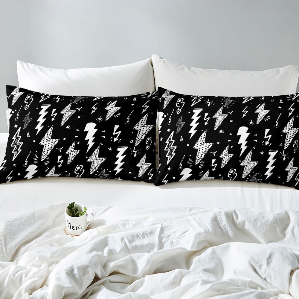 Lightning Fitted Sheet Hand Drawn Doodle Lightning Bolt Bedding Set 2pcs for ...