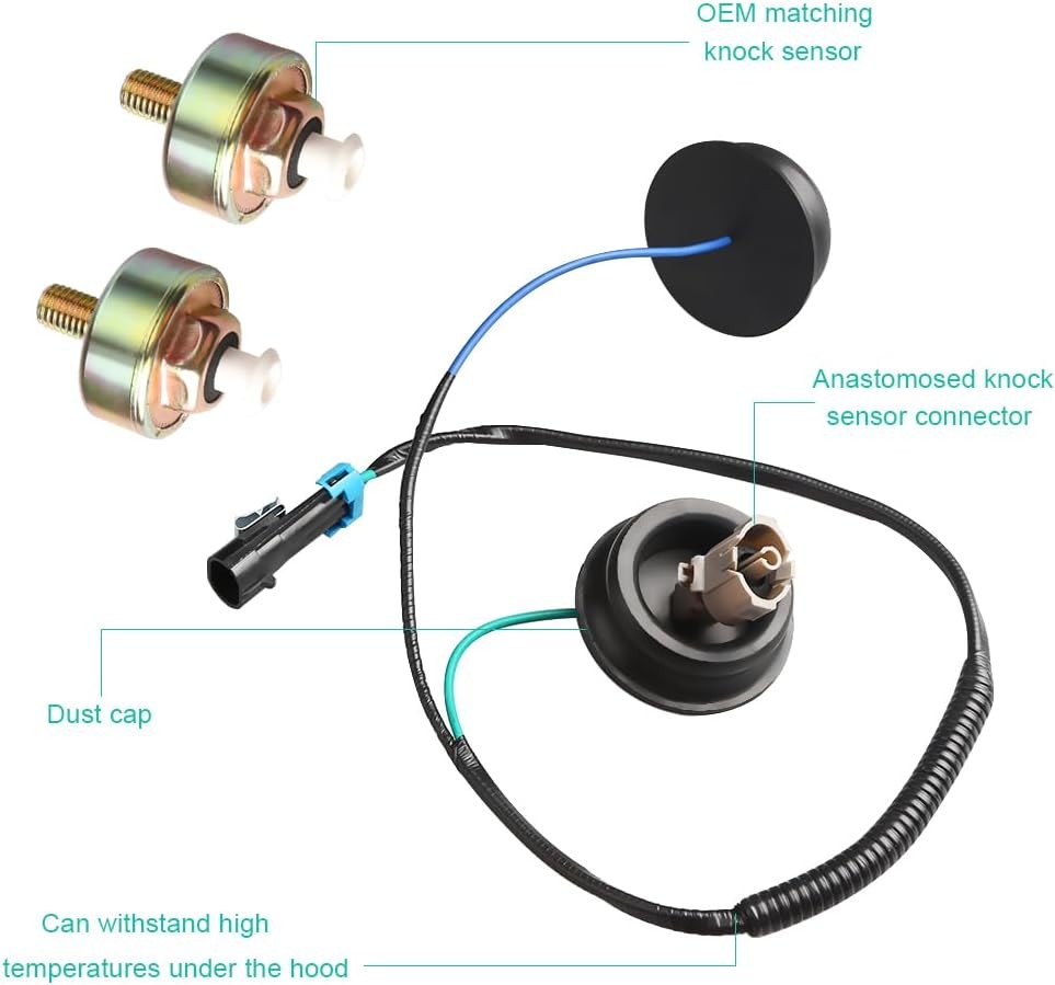 Compatible with 2 PCS Knock Sensor with Wiring Harness Kit Chevy Silverado 1500