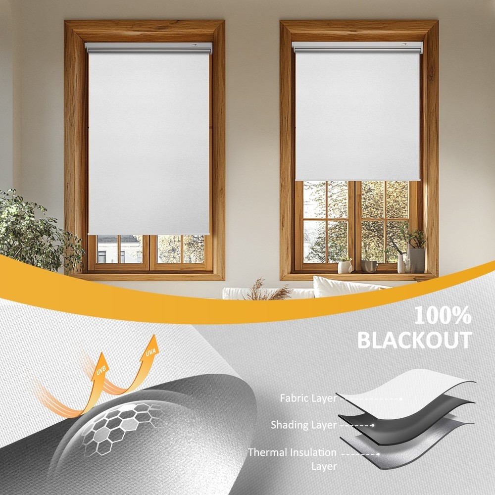 Cordless No-Drill Motorized Roller Blinds with Remote Control Solar Panel Includ