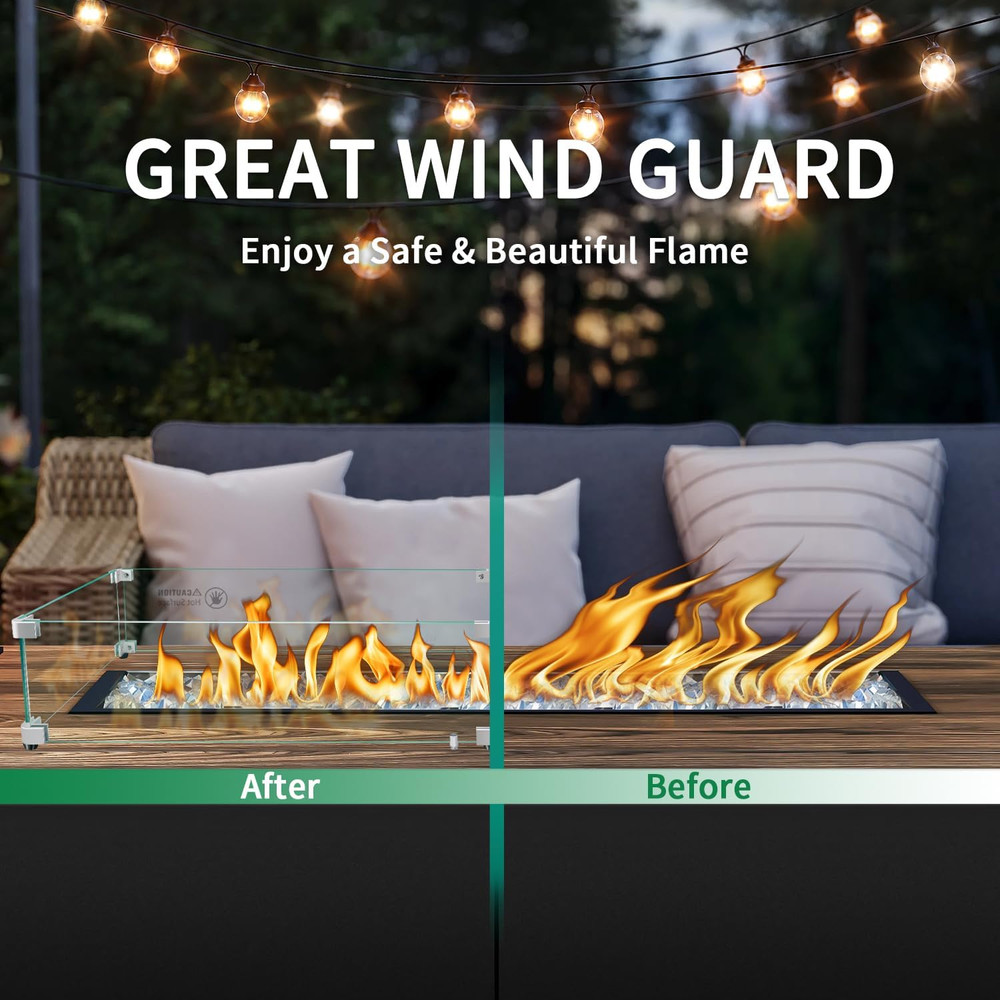 Durable Rectangular Fire Pit Wind Guard - Tempered Glass with Aluminum Brackets