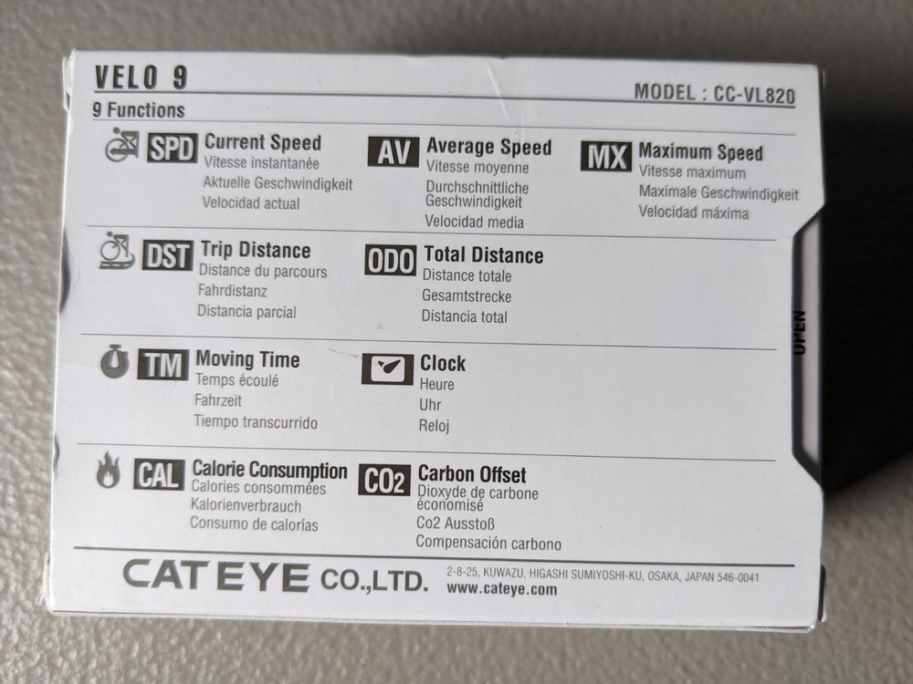 CatEye Velo 9 Cycling Computer Wired Sensor CC-VL820