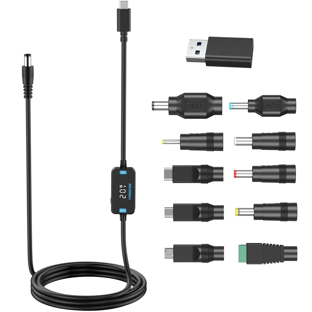 FARSENSE USB C to DC Adapter,Barrel PD Trigger Cable(3.3ft) 3.3 feet, BLACK