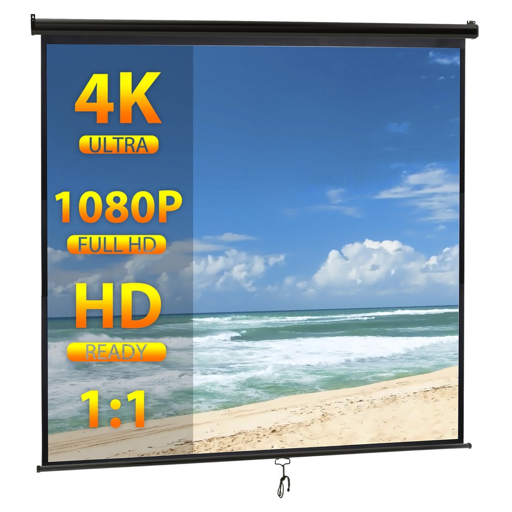 Projector Screen 120'' 1:1 40K HD Manual Pull Down Projection Screen Black