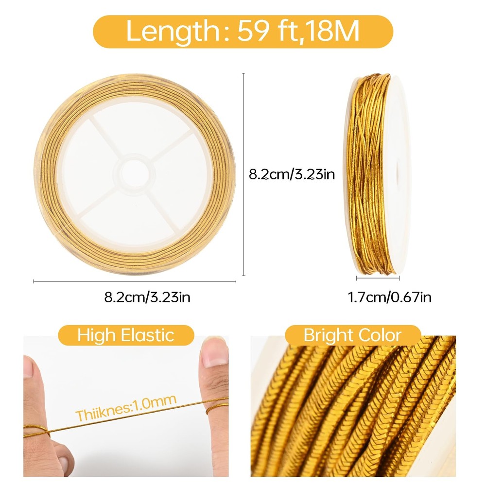 2 Rolls Metallic Elastic Cords String Gold Stretch Cord