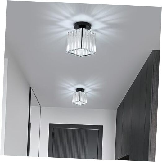 Square Crystal Semi Flush Mount Ceiling Light, 5.1 Inch 2 Pack Square-Black