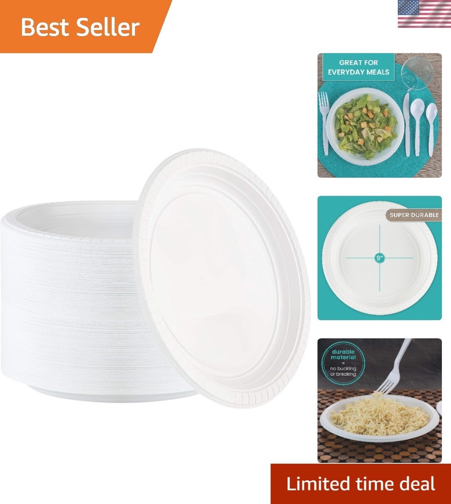 Lightweight 200 Count 9'' Microwave Safe Plastic Plates - Easy Cleanup Solution